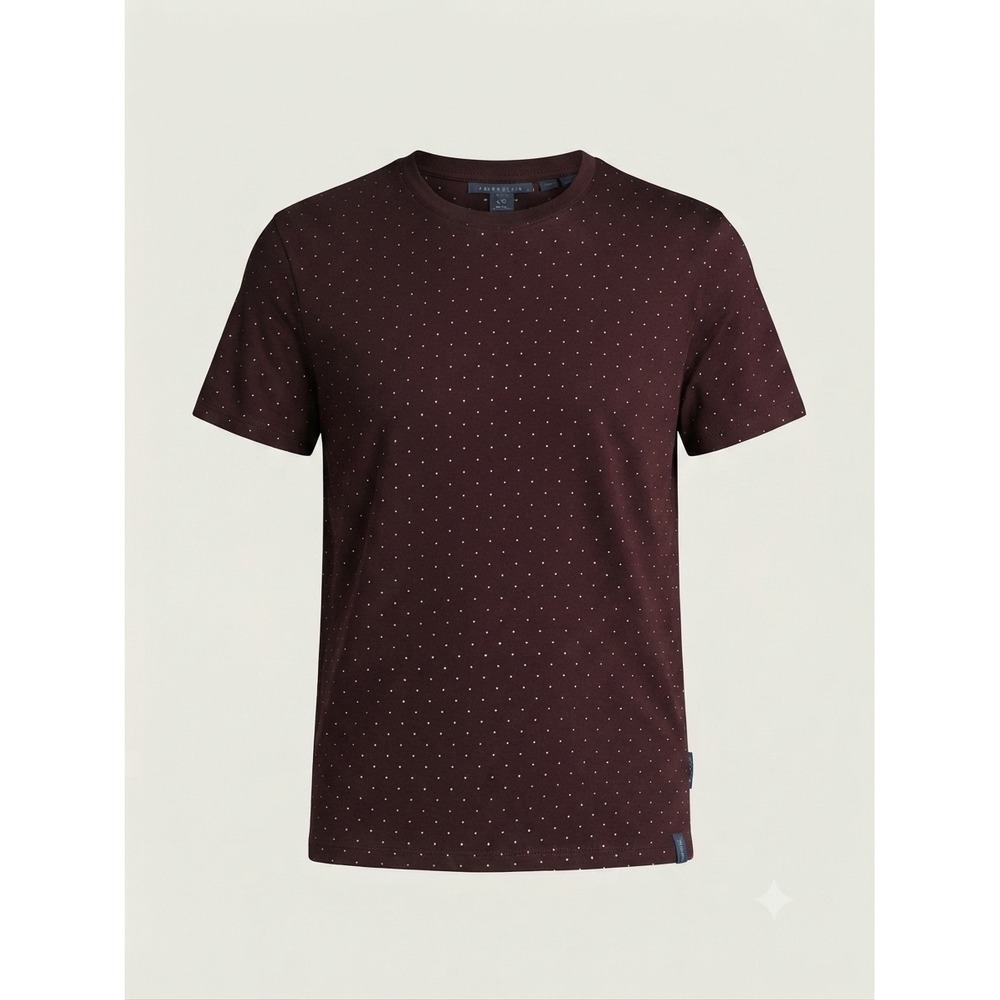 Perry Ellis Men's Burgundy Micro Dot Print Short Sleeve T-Shirt Tee Top Size L - Picture 1 of 8